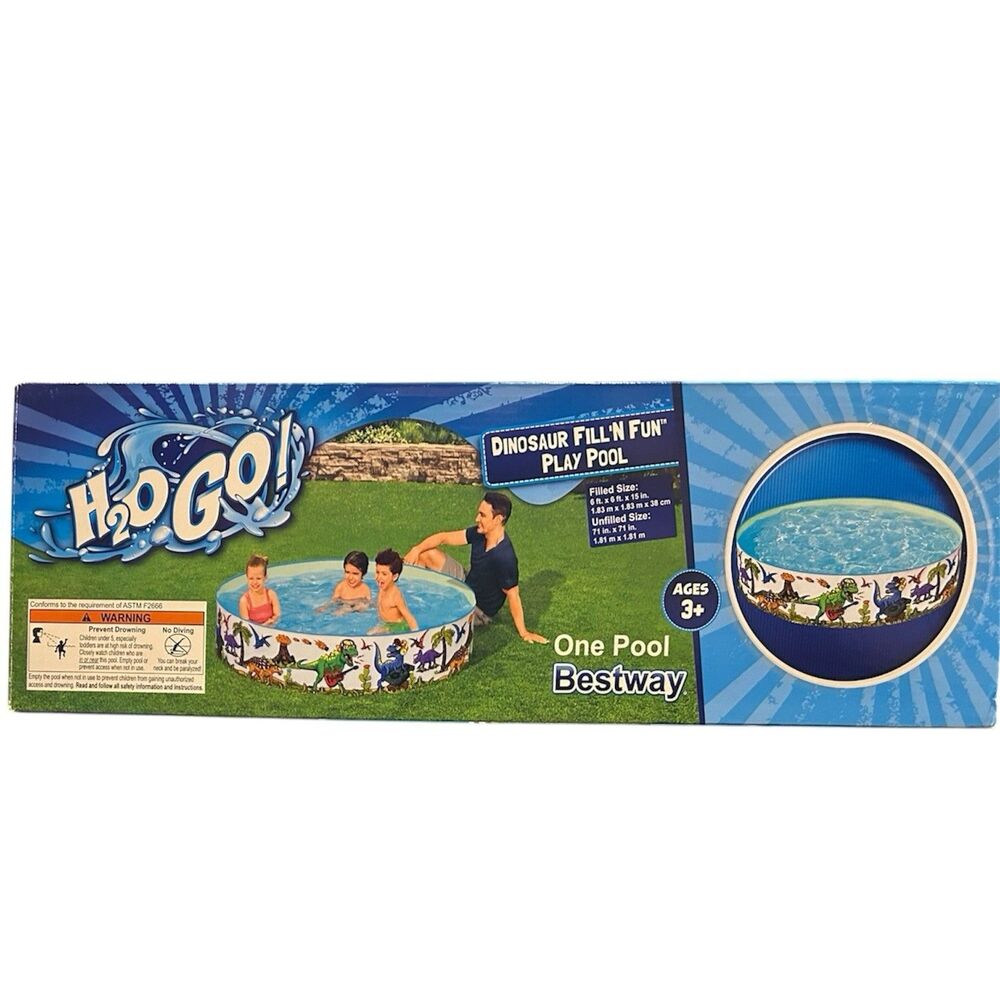 Bestway H2O GO! Dinosaur Fill'N Fun Play Pool 6ft PVC Round Kids Pool Ages 3+